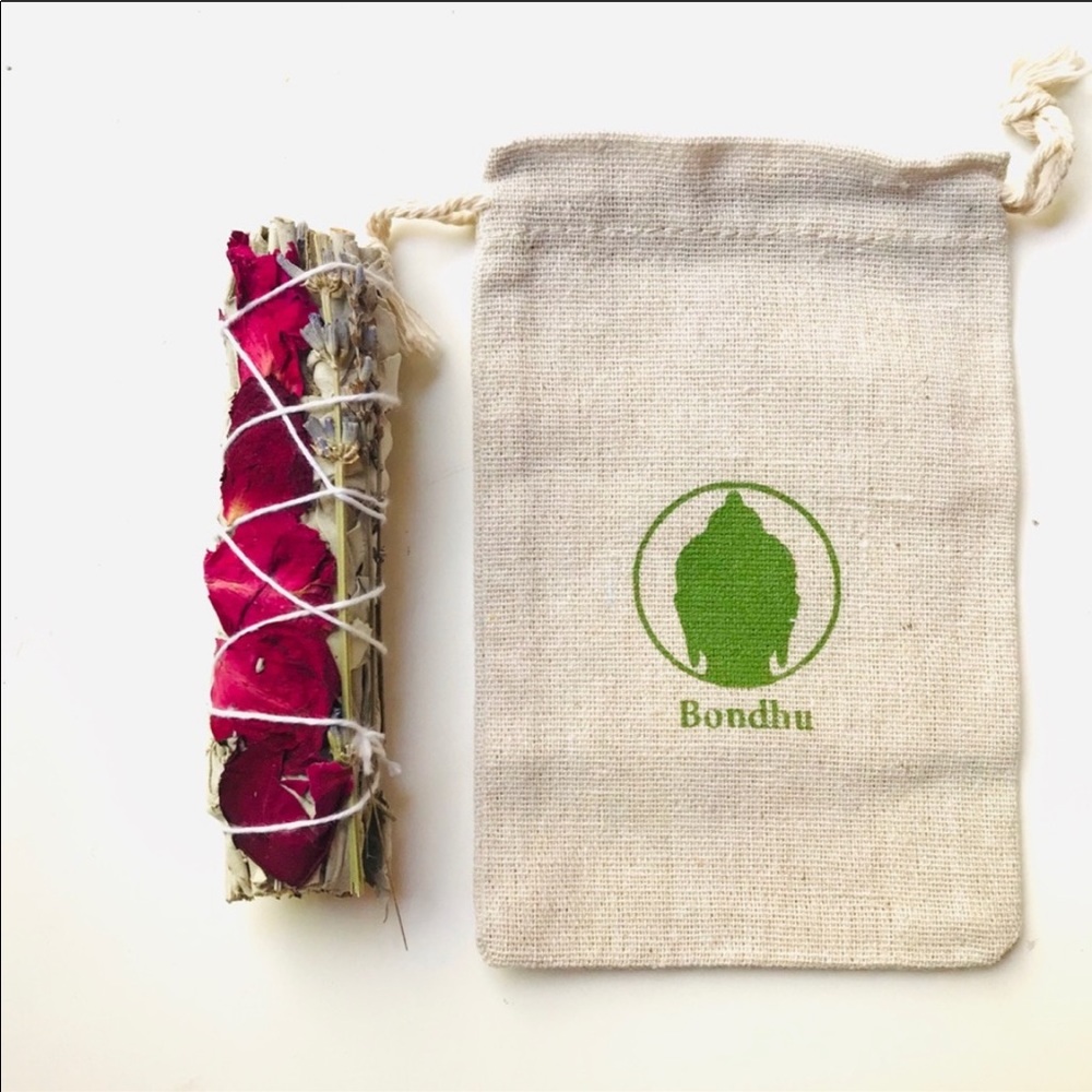 Smudge Stick Sage Wand w Rose, Lavender